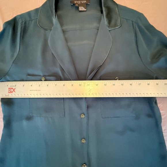 Etcetera by Carlisle Teal 100% Silk Button-Up Blouse Size 10/Medium MSRP $298 - Picture 9 of 13